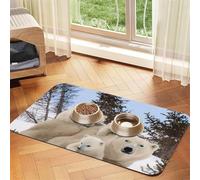 Polar Bear print Cats Pet Bowl Placemat Pet Feeding Mats for Dogs, Non-Slip PU Leather Tablecloth for Pets