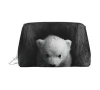 Polar Bear Print Premium Leather Toiletry Travel Pouch with Waterproof Portable Pouch Open Flat Makeup Bag