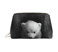 Polar Bear Print Premium Leather Toiletry Travel Pouch with Waterproof Portable Pouch Open Flat Makeup Bag