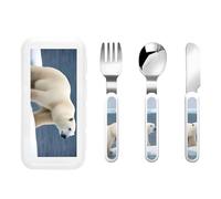Polar Bear Print Stainless Knife Fork Spoon 3-Piece Set,Flatware Cutlery Set with Storage Case