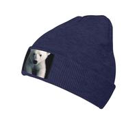 Polar Bear Printed Beanie Hat Men Women, Warm Skull Knit Cap,Black, Navy Blue, One size