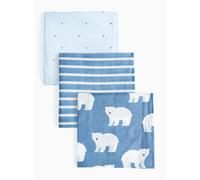 Polar Bear Printed Blue Muslin Cloths 3 Pack One Size