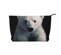 Polar Bear Printed Corduroy Makeup Bag for Women Cute Make up Bag Travel Cosmetic Bag with Wristlet