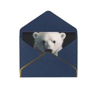 polar bear Printed Pearl Paper Greeting Card, Blue - Folded Blank Cards with Gold Trim for Weddings, Birthdays, Christmas