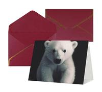 polar bear Printed Pearl Paper Greeting Card, Dark Red - Folded Blank Cards with Gold Trim for Weddings, Birthdays, Christmas