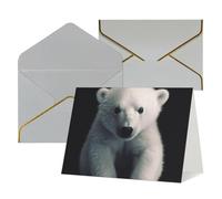 polar bear Printed Pearl Paper Greeting Card, Light Grey - Folded Blank Cards with Gold Trim for Weddings, Birthdays, Christmas