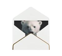 polar bear Printed Pearl Paper Greeting Card, White - Folded Blank Cards with Gold Trim for Weddings, Birthdays, Christmas