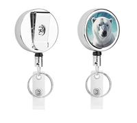 Polar Bear Retractable Badge Holder Reel Heavy Duty Retractable Keychain with Belt Clip Metal Lanyard Clip Name Card Holder for Doctor Teacher Office Work Supplies