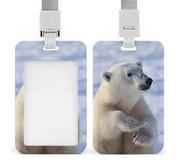 Polar Bear Retractable ID Badge Holder with Lanyard - Vertical Badge Reel,Keychain Clip,Name Tag Id Card Holder Protector for Nurse Officer Teacher Security Staff Women Men