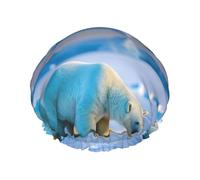 polar bear Reusable Shower Cap for Women, Double Waterproof Layers Bath Hat, Hair Treatment Essentials