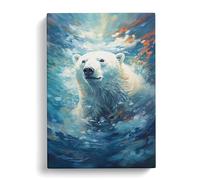 Polar Bear Romanticism Art Canvas Print | Gallery Wrapped 30mm Frame Wall Art | 30x20 inches | Ready to Hang | Contemporary Animals Picture | Living Room Bedroom Lounge Office