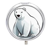 Polar Bear Round Pill Box 3 Compartment Small Pill Box Round Portable Pill Case to Hold Vitamins Medication Fish Oil and Supplements Travel Purse Pocket Gift