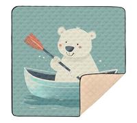 Polar Bear Rowing Cartoon Art Large Non-Slip Baby Gym & Activity Mat for Indoor Outdoor Non-Toxic Playroom Activity Mat for Baby Toddler Infant, 50'' x 50''