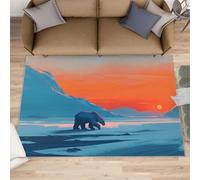Polar Bear Rugs for Living Room, 80x150cm Sunset Rug Machine Washable Polar Landscape Non Slip Area Rug Soft Short Pile Floor Carpet for Bedroom Dining Room Office