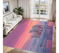 Polar Bear Rugs Living Room, Glacier Sunset Area Rugs for Bedroom Home Decor, Washable Non Slip Short Pile Carpet 50x80 with Gripper P-&2