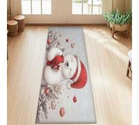 Polar Bear Runner Rug, Christmas Fanciful Cardinal Xmas Ornaments Red Non-Slip Rectangle Floor Carpets Edge Binding for Kitchen Bedside Entryway Hallway Decor 2x5 Ft