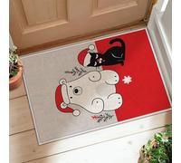Polar Bear Runner Rug, Christmas Festive Cat Santa Hat Xmas Red Non-Slip Soft Doormat Throw Rug Stain Resistant for Kitchen Entryway Laundry Hallway Decor 2x3 Ft