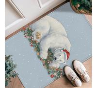 Polar Bear Runner Rug, Christmas Festive Christmas Tree Gingerbread Biscuit Light Blue Non-Slip Soft Doormat Throw Rug Stain Resistant for Kitchen Entryway Bedside Laundry Decor 2x3 Ft