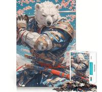 Polar Bear Samurai Jigsaw Puzzles for Adults 1000 Pieces Clear Logic Toy Quiet Hobby Perfect Cut Stylish Gift (38x26cm)
