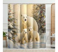 Polar Bear Shower Curtain, Winter Forest White Animal Shower Curtain for Bathroom Decor, Holiday Christmas Cozy Waterproof Fabric Shower Curtain Set with Hooks 72x72 Inch