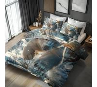 Polar Bear Single Duvet Cover Set - Wildlife Wild Animal Bedding & Bedroom Decor, Super Soft Microfiber Quilt Cover and 1 Pillowcases, with Zip, Reversible Design pFsH-11
