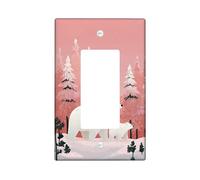 Polar Bear Single Rocker Light Switch Cover, Winter Nature Tree Snow Winter Peach Plastic Standard Size Decorative Wall Plates for New Apartment Home Bedroom Office Decor