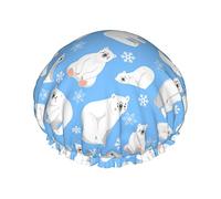 Polar Bear Snowflake Luxury Shower Cap Women Waterproof Reusable PEVA Lining Adjustable Elasticized Hem for All long Hair Bath Hat