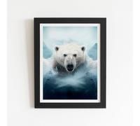 Polar Bear Splashart Framed Art Print Warren Reed - Designer Black W8 inch x H10 inch
