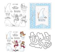 Polar Bear Stamps and Die Cuts for Card Making Christmas Snowman Transparent Silicone Clear Stamp and Metal Cutting Dies Sets for DIY Scrapbooking Paper Crafting Seals Decorative Supplies