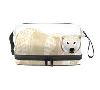 Polar Bear Standing on Ice Double Layer Cosmetic Bag for Women and Girls, Travel Toiletry Bag Makeup Handy Pouch Organiser Bag with Brush Compartment