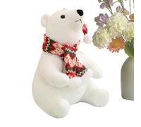 Polar Bear Stuffed Animal - Cute Christmas Plush Toy | Polar Bear Wearing Scarf Soft Doll | Arctic animal for Kids Girls Sofa Bedside Living Room Bedroom Nursery Home Holiday