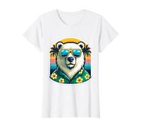 Polar Bear Sunglasses Tropical Holiday Summer Vacation Beach Value Graphic T-Shirt, Women, White, M