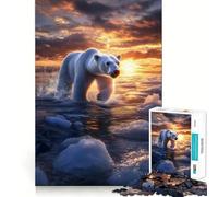 Polar Bear Sunset Jigsaw Puzzle 1000 Piece for Teenagers Logic Train Toy Light Relax Smooth Cut Wall Art Decor (38x52cm)