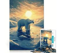 Polar Bear Sunset Jigsaw Puzzles for Teenagers 1000 Pieces Wise Think Toy Leisure Fun Clear Cut Wall Art Decor (38x52cm)