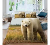 Polar Bear Super King Size Duvet Cover Sets Grassland Animals Bedding Set 3D Print Soft Microfiber Quilt Covers 260x220 cm with Zipper Closure and 2 Pillowcases 50x75 cm for Adults K.530