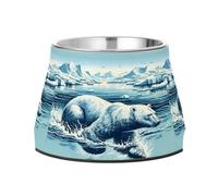 Polar Bear Swim in The Water Dog Raised Bowl, 540 ML Feeding Food Pet Bowl Stainless Steel Non-slip High Capacity Cat Bowl