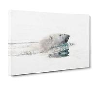 Polar Bear Swimming Canvas Print | Gallery Wrapped 30mm Frame Wall Art | 30x20 inches | Ready to Hang | Modern Animals Picture | Living Room Bedroom Lounge Office