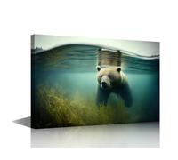 Polar Bear Swimming Underwater in a Lake Wall Art for Living Room Ocean Animals Canvas Wall Art Pictures Posters Modern Wall Decor Art for Bedroom Office Paintings Framed Ready to Hang 18x12 in