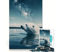 Polar Bear Swims Cosmic 1000 Piece Jigsaw Puzzles for Teenagers Jigsaw Think Game Calm Mind Quality Edge (38x26cm)