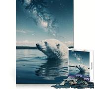 Polar Bear Swims Cosmic Jigsaw Puzzle 1000 Piece for Teenagers Logic Train Toy Light Relax Smooth Cut Wall Art Decor (38x52cm)