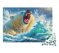 Polar Bear Thick Cardboard Puzzle Polar Bear Ocean Waves Cognitive Development for Kids Family Fun Activity Unique for All 1000 Piece Jigsaw Puzzle 38x26cm/1000pcs