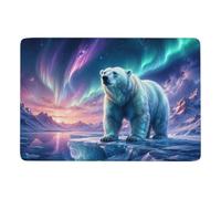 Polar Bear Under Aurora Rug 150 X 100 Cm, Soft Printed Gift for New Home | Printed living room rug - helps improve grip on suitable dry floors; short pile surface; for bedside and sofa areas