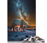 Polar Bear Under Stars 1000 Pieces Paper Jigsaw Puzzles Unique Puzzle Creative Jigsaw Puzzles Gift for Adults,Family Game Challenge Activity 38x26cm/1000pcs