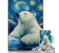Polar Bear Under The Night Sky Adult Jigsaws 1000 Pieces Difficult,Help The Brain Exercise Addictive Toys to Cultivate Patience Great Gift (38x26cm)