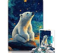 Polar Bear Under The Night Sky Jigsaw Puzzles for Adults 1000 Jigsaws,Challenging Game Gifts for Is Ideal As A Gift for The Whole Family 38x26cm