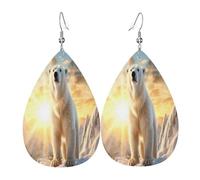 Polar bear under the sunshine Women's Teardrop Leather Earrings - Lightweight PVC Dangle Earrings, 925 Silver Hooks, Double-Sided Prints | Hypoallergenic Gift
