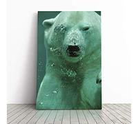 Polar Bear Under Water Canvas Print | Gallery Wrapped 30mm Frame Wall Art | 30x20 inches | Ready to Hang | Modern Animals Picture | Living Room Bedroom Lounge Office