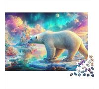 Polar Bear Walks Under Moonlit Aurora 1000Pc Jigsaw Puzzle Polar Bear Pattern Premium Quality, Great for Adults & Kids 38x26cm/1000pcs