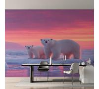 Polar Bear Wallpaper for Living Room, Polar Animal Sunset Wall Mural, Non-Woven Photo Wallpaper for Bedroom, Home Decor Wall Paper 280 x 200 cm (W x H) Y&W4