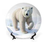 Polar Bear White Ceramic Decorative Plates for Display Ornaments with Stand for Kitchen Home Decor 8inch